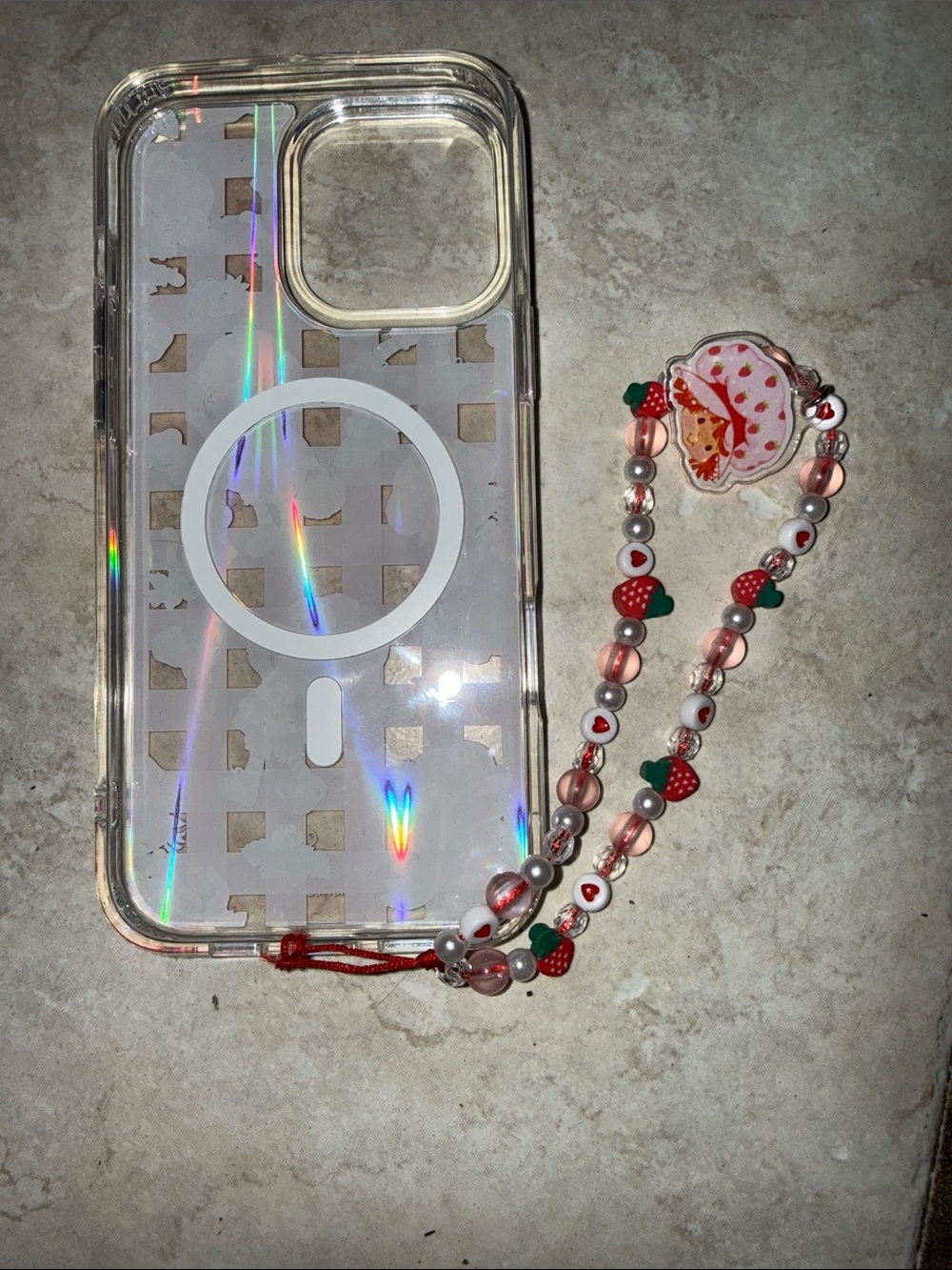 iPhone 16 Pro Max Case - Strawberry Shortcake with Matching Beaded Strap - Picture 5 of 5